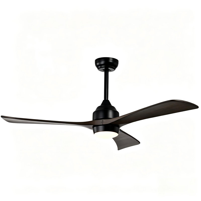 52" 3-Blade Ceiling Fan with Solid Wood Blades, Matte Black, Matte Black