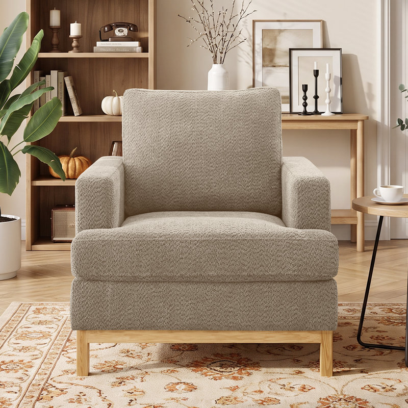 Deandrew 33.5'' Wide Accent Chair, Camel Boucle
