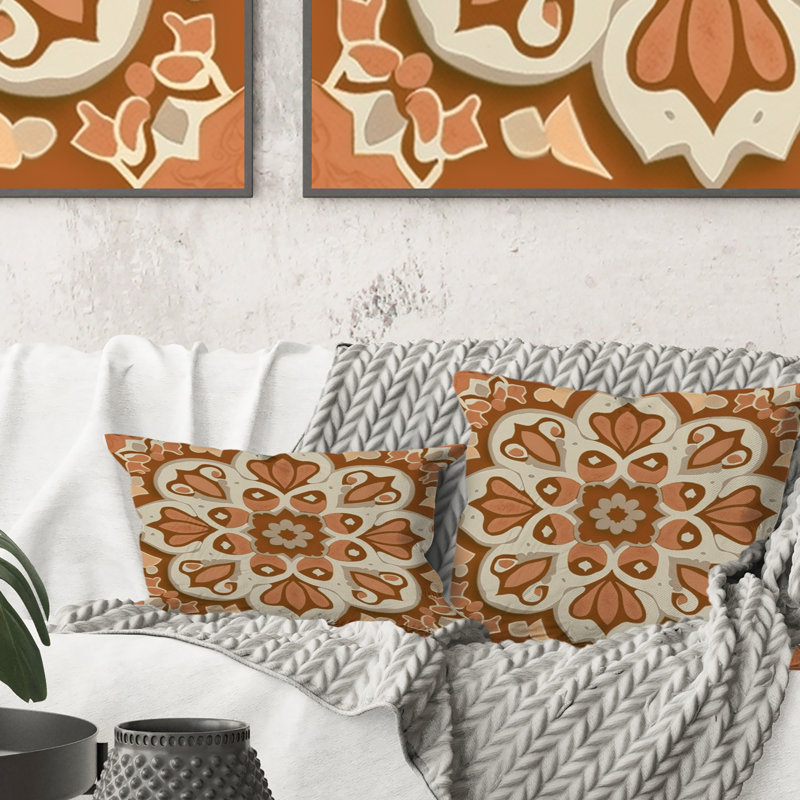 Moroccan Tiles In Earth Tones II - Coussin décoratif à imprimé abstrait