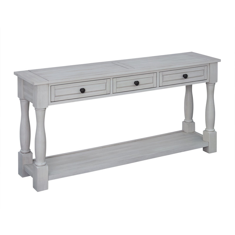 Console longue avec tiroirs et tablette Cervantez, Gris délavé