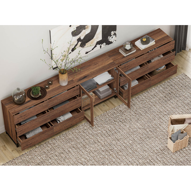 Commode avec portes en verre, commode moderne 3 en 1 avec tablettes réglables et 12 tiroirs, organisateurs de garde-robe pour chambre à coucher