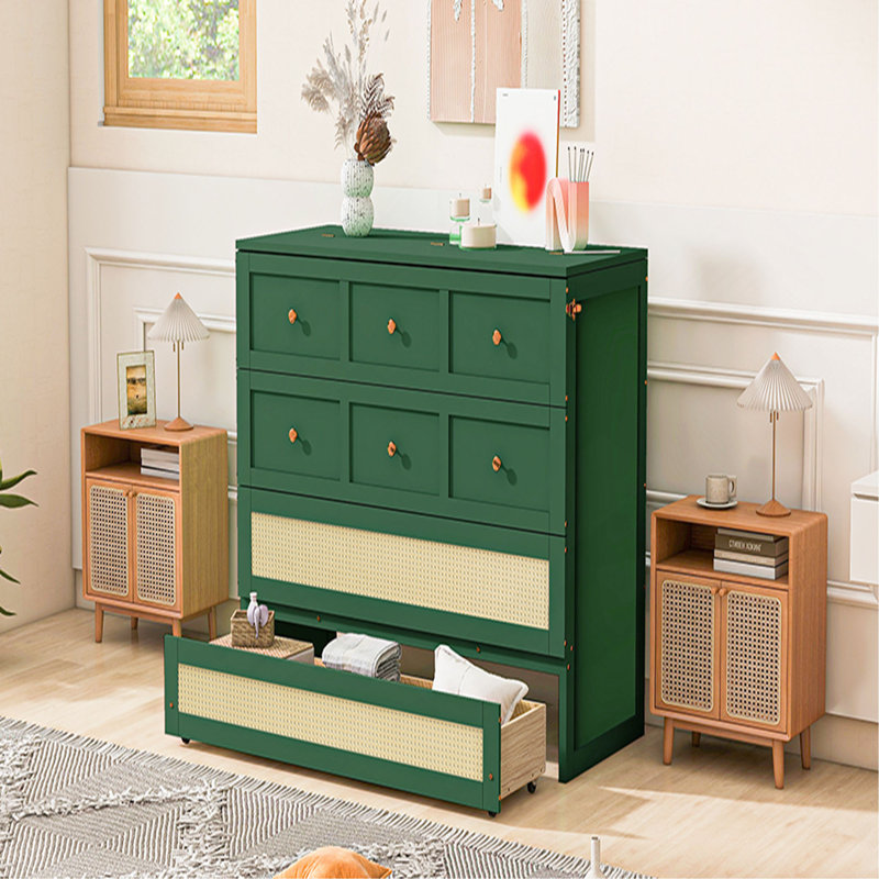 Lit escamotable double avec grands tiroirs, Vert