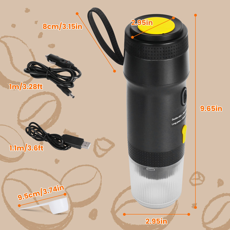 Portable Electric Espresso Machine with Anti-Dry Burn Fit for Ground Coffee/NS/DG Capsules