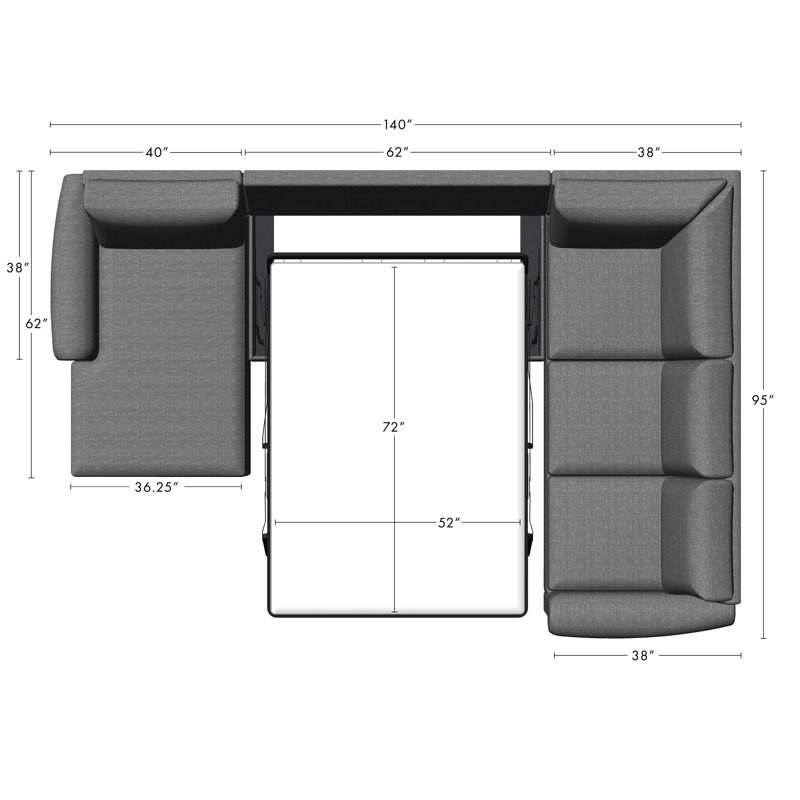 Canapé-lit modulaire faisant face à la droite de 140 po de largeur, Mastic Ridgecrest, Hybride