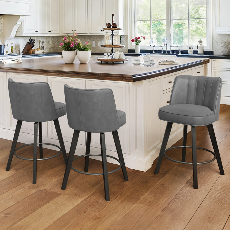 Malling 26" H Upholstered Swivel Stool, Dark Gray Seat/Black Frame, 3