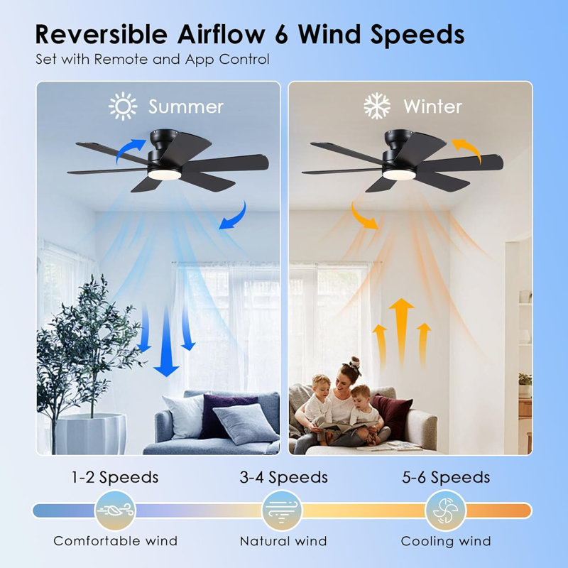 Ventilateur de plafond 46 po à 6 pales avec ensemble d'éclairage et télécommande, Noir, Noir