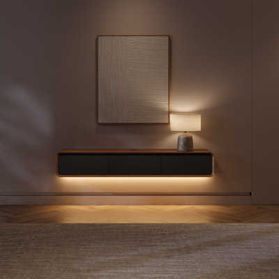 Blosse Floating TV Stand, Entertainment Centre with 3 Drawers, Solid Wood, Fully-Assembled