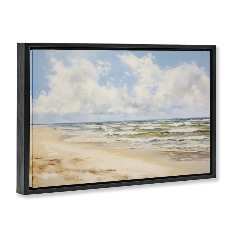  Toile flottante encadrée «Cloudy Summer Beach» par LSR Design Studio, Cadre flottant noir de jais, H 17 po x l 25 po