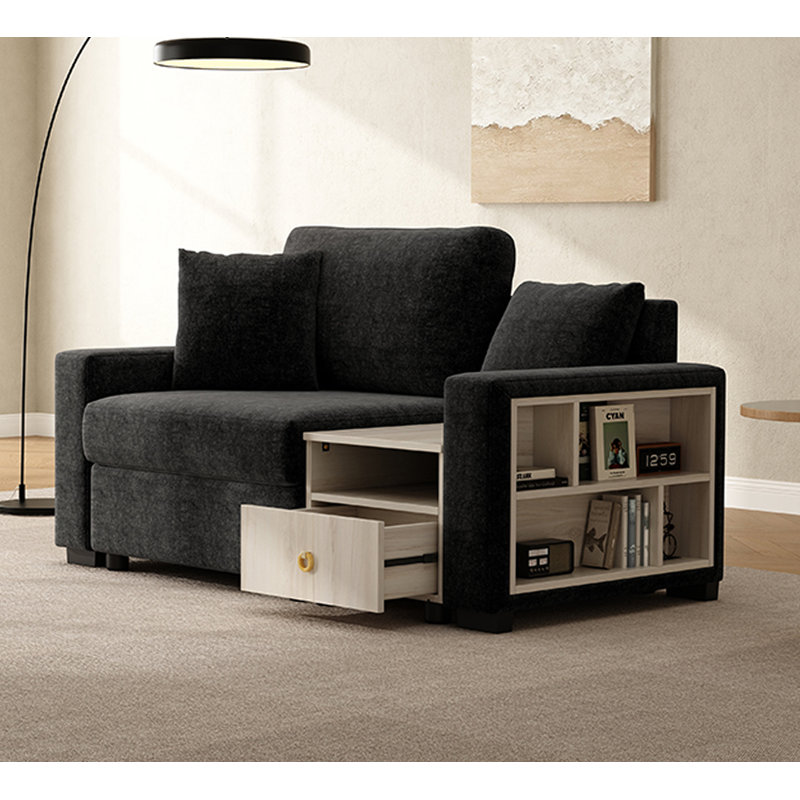 Canapé modulaire en chenille de 63,2 po avec accoudoirs de rangement et console centrale pour le salon, Noir