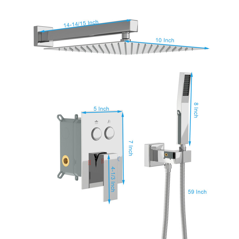 10 Inch Square Dual Shower Head System - Wall Mounted With Handheld Spray