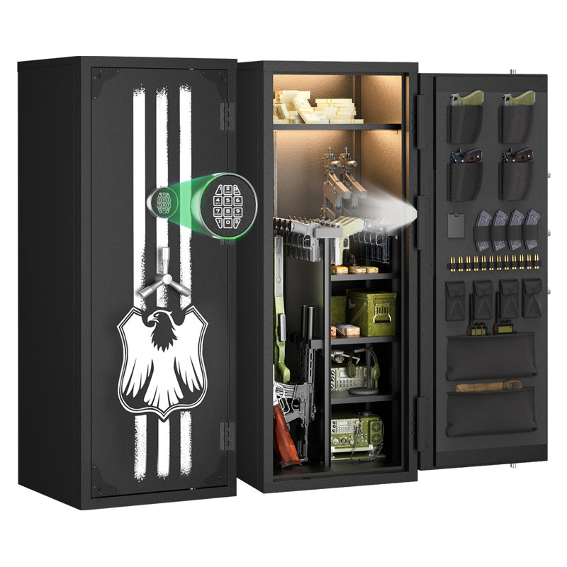 Armoire avec 22 fusils, coffre-fort pour armes à feu avec verrouillage numérique par mot de passe, lumière DEL | Coffre-fort de sécurité robuste pour fusils, fusils de chasse et armes à feu, rangement pour la maison