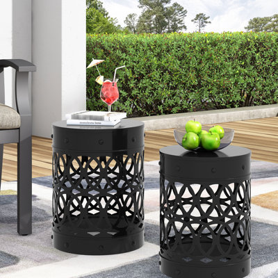 Outdoor Side Table - Iron, Navy Blue, 13.47"W X 16.00"H, Rustproof 17.69"H, , Minimalist