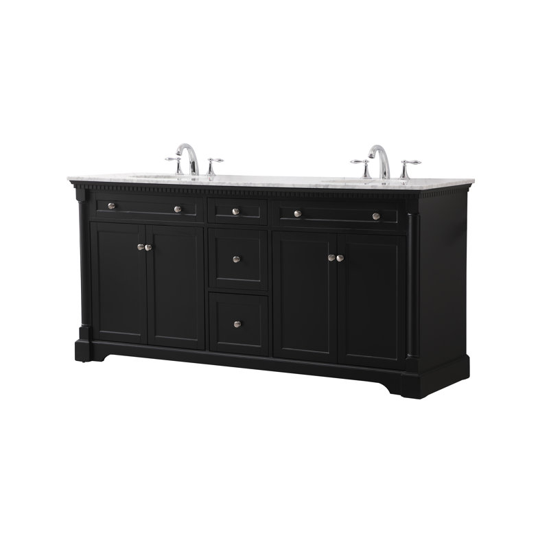 72'' Double Bathroom Vanity with Marble Top, Black