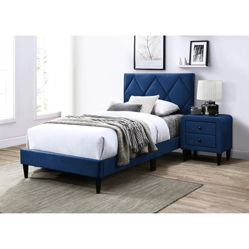 Tête de lit ajustable pour lit simple, revêtement en velours bleu marine, chambre à coucher de style Mid-Century moderne pour les jeunes, chambre à coucher, fabrication