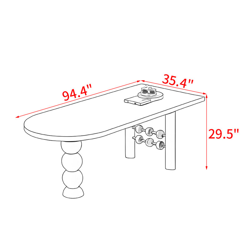 Table de salle à manger en bois massif de style français., H 29,50 po x L 94,40 po x l 35,40 po