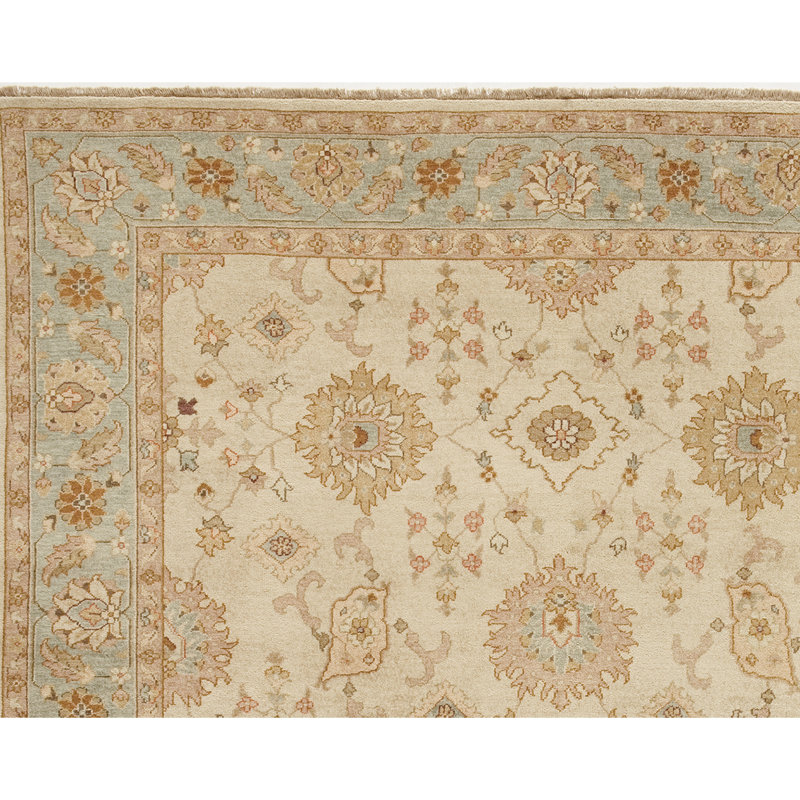 Tapis oriental rectangulaire en laine noué à la main ivoire / brun / vert, Rectangle 9 pi x 12 pi
