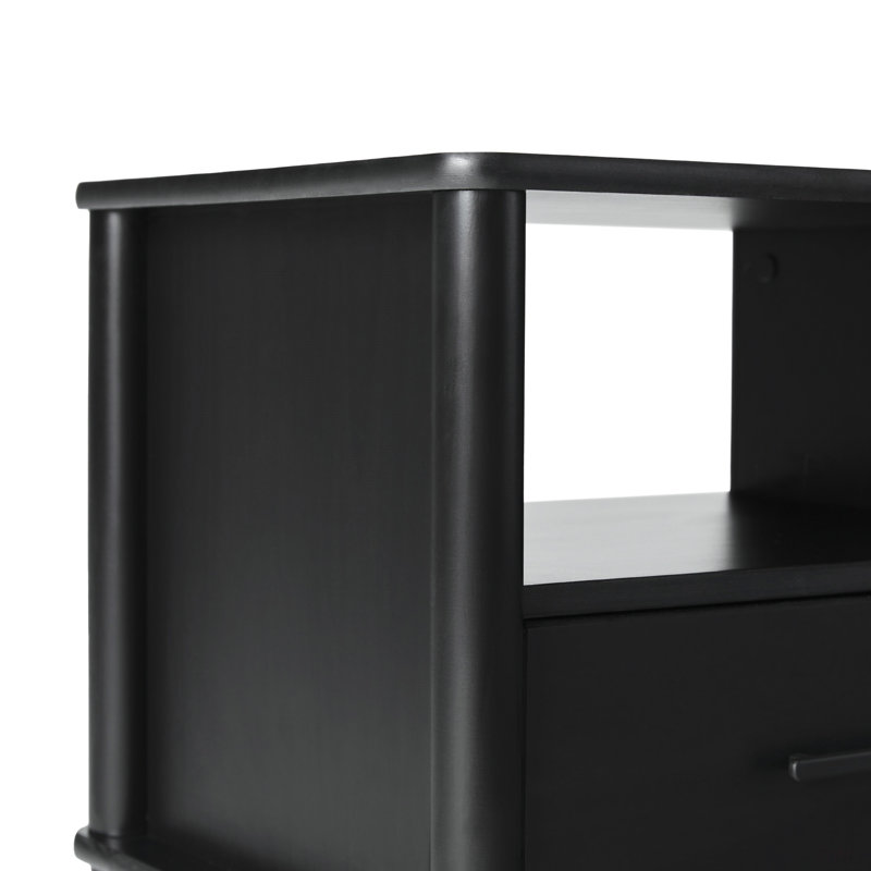 Transitional Solid Wood Spindle Nightstand, Black