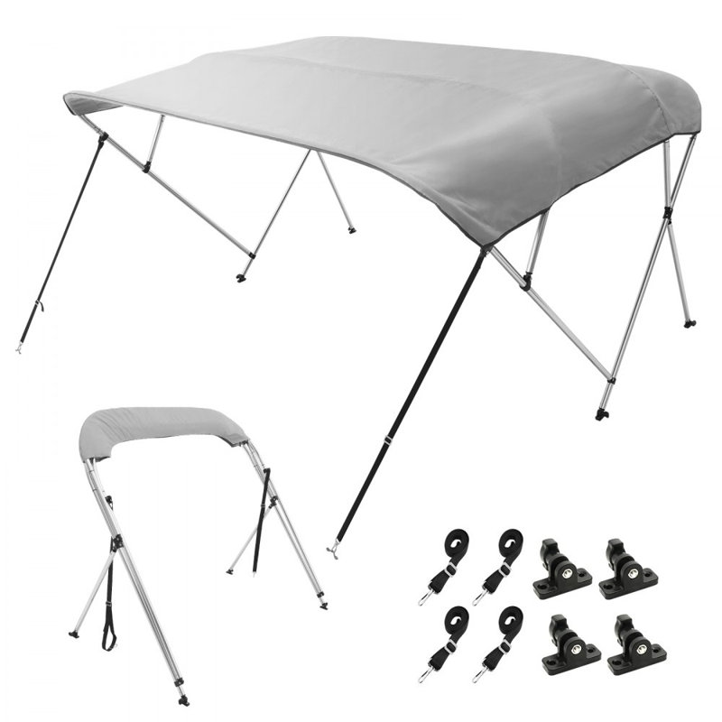 Housse pour bateau à 3 arceaux, toit en polyester 900D avec structure en alliage d'aluminium de 1 po, imperméable et pare-soleil, comprend une botte de rangement, 4 sangles et 2 poteaux de soutien