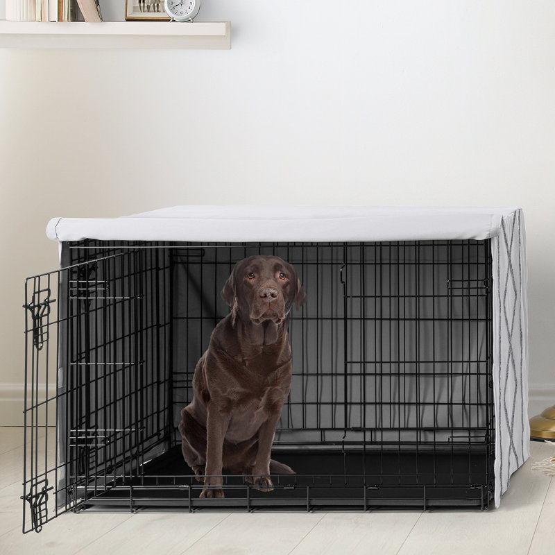 Housse pour cage de chien blanche et grise Boho Fringe par Sweet Jojo Designs, H 42 po x l 30 po x P 28,5 po