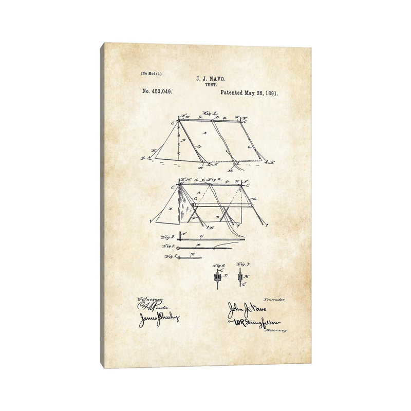 «Camping Tent» par vern77 - reproduction de dessin sur toile tendue, H 18 po x l 12 po x 1,5 po