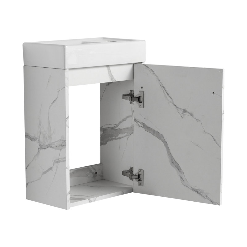 Meuble-lavabo mural 16 po avec lavabo en céramique et porte d'armoire à fermeture en douceur, pour petite salle de bain