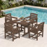Ensemble de salle à manger d'extérieur en PEHD 5 pièces, table de patio avec 4 larges accoudoirs, mobilier de jardin toutes saisons brun