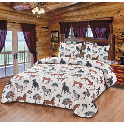 Horse Field Horse Field Western Wild Mustang Herd Rustic Country Farmhouse Decorative Quilt Bedding Set