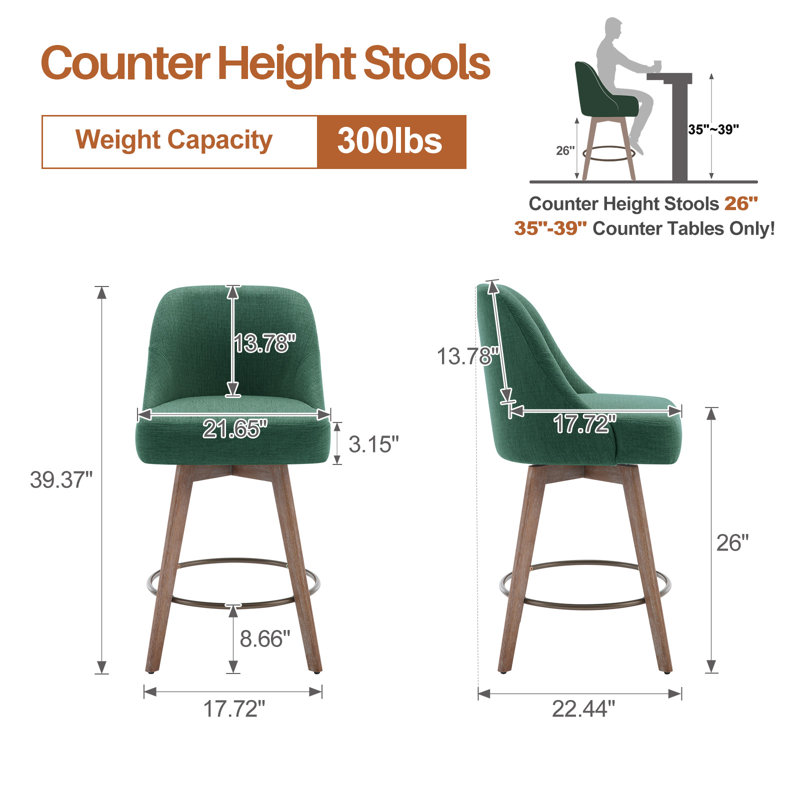 26'' Swivel Counter&Bar Stool, Green