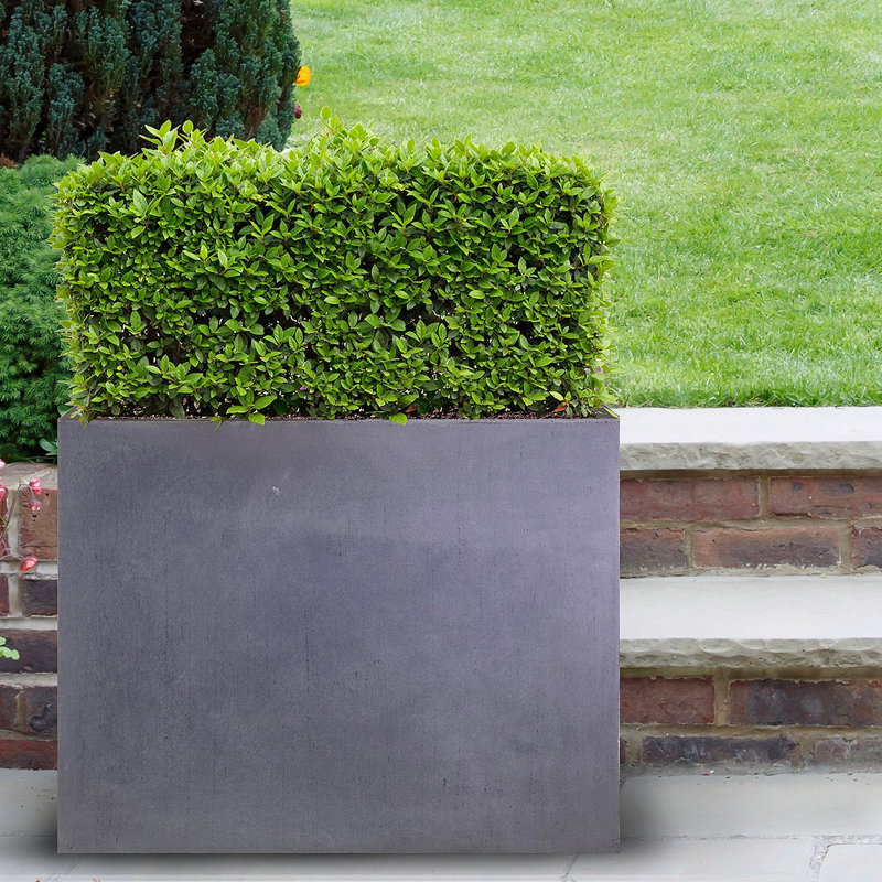 Frostproof, Concrete Effect Garden Planter Pot with Drainage Holes, 40cm H x 50cm W x 20cm D, Dark Grey