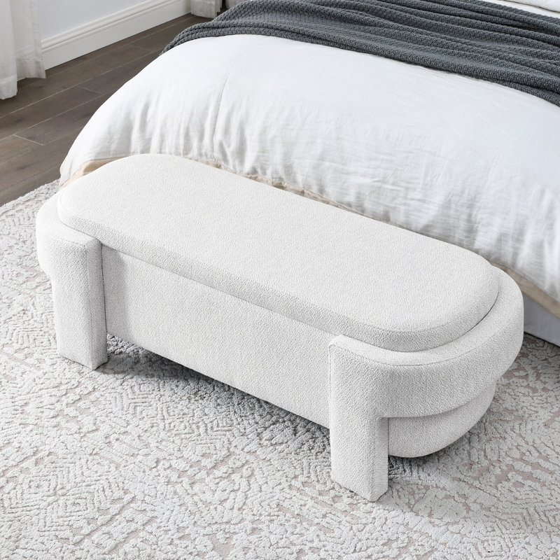 Cineus Oval Fabric Upholstered Storage Ottoman, White