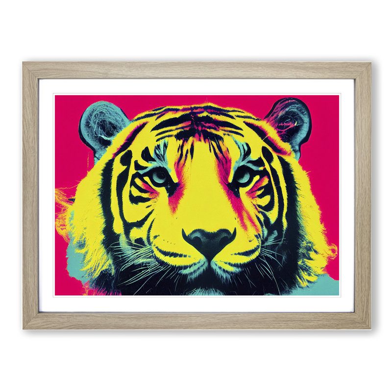 Colourful Tiger Vol.5 Abstract - Single Picture Frame Print, Oak Framed, 25cm H x 34cm W x 2cm D