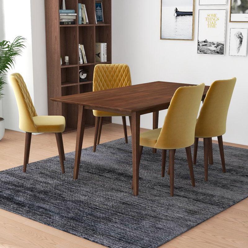 Keevis 4 - Person Solid Wood Top Four Leg Dining Set, Gold