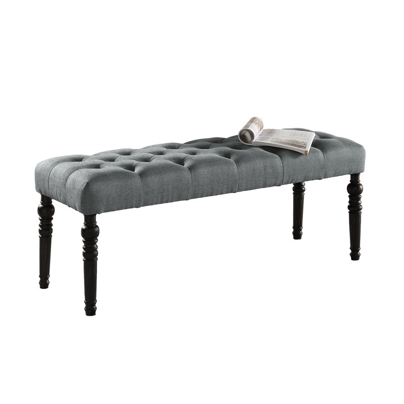 Leviton Fabric Tufted Turned Leg  Dining Bench, Gray