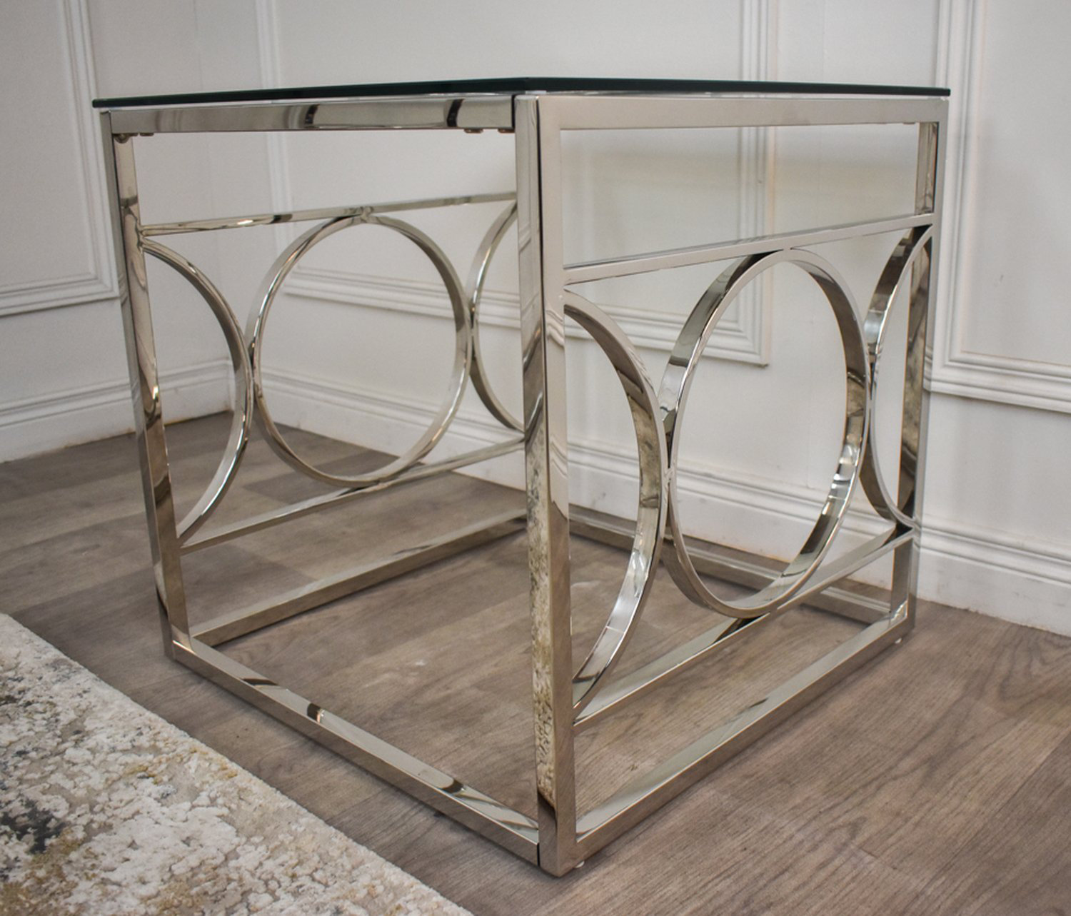 Imel glass top frame end outlet table