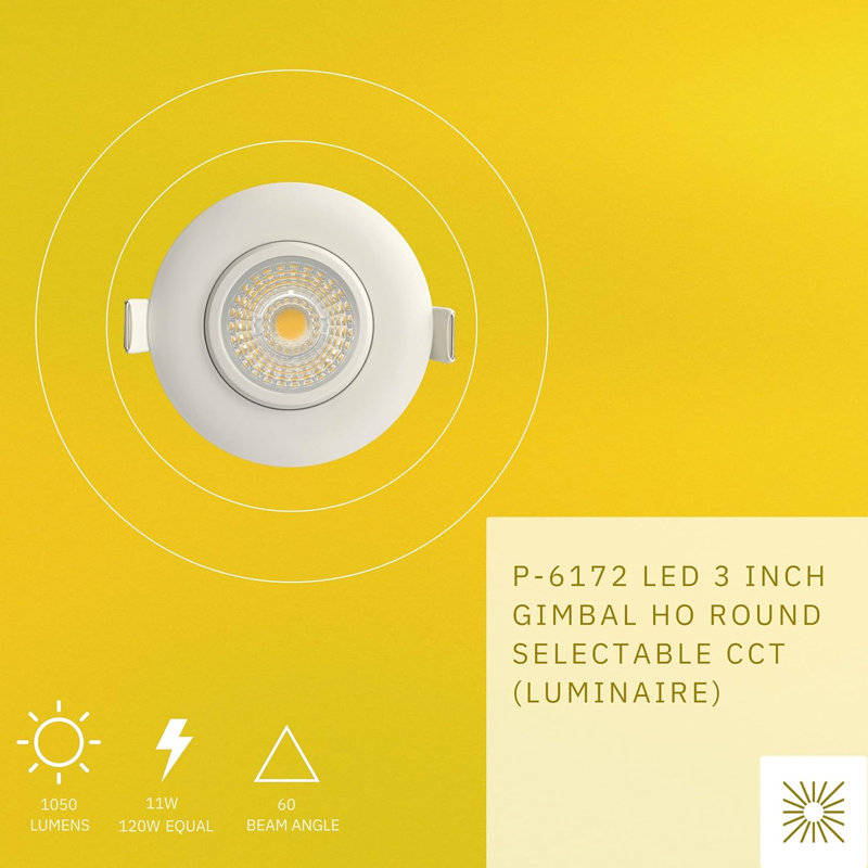 Luminaire à cardan rond 3 po 11W 1050 lumens 3cc Perlglow