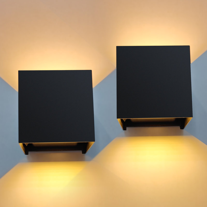 Matte Black Aluminum Cube Led Outdoor Wall Sconce Up Down Light With Adjustable Light Beam, 20