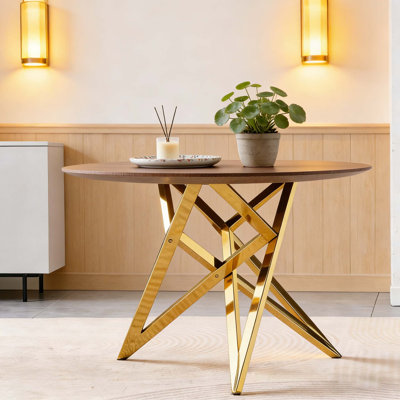 37 Inch Round Dining Table with Golden Metal Legs, Perfect for Small Spaces and 2-4 People Gatherings
