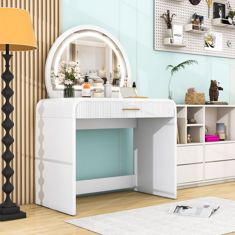 Table de coiffeuse avec miroir tactile et tiroir pour la chambre, Blanc