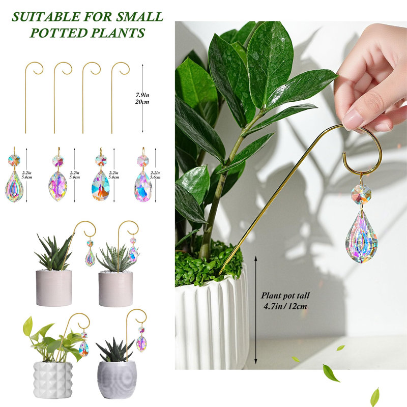 Mini ensemble de treillis 4 pièces, piquets en cristal Suncatcher pour plantes en pot