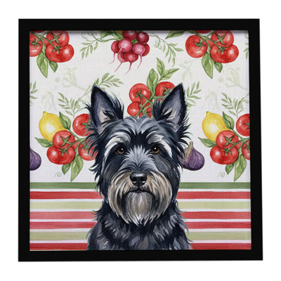 Black Skye Terrier Vegetables Framed Metal Print