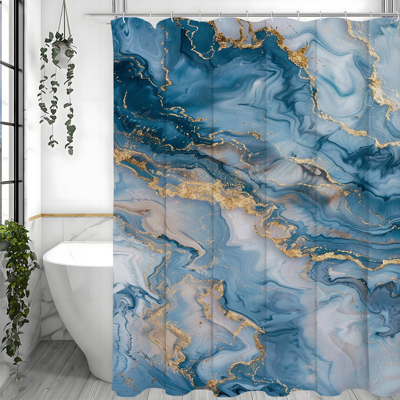 Marble Shower Curtains with Hooks Included