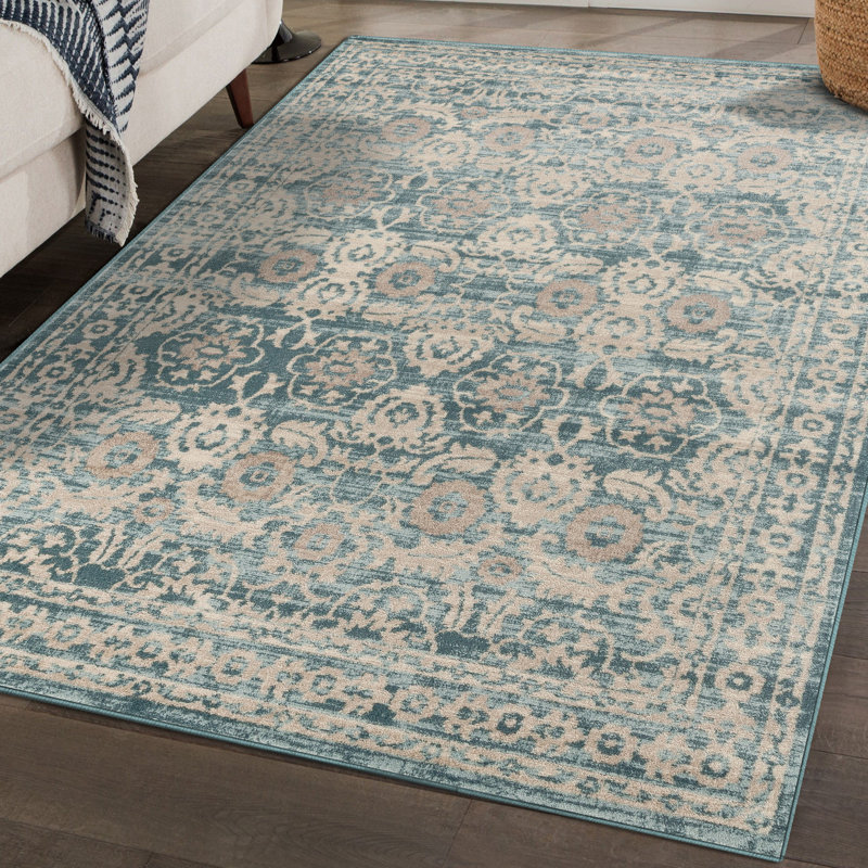 Tapis bleu clair / beige Ketilfrith, Rectangle 5 pi x 7 pi