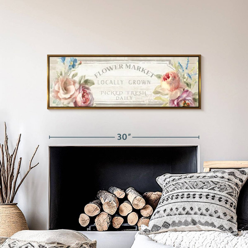 «Cottage Garden» sur panneau mural en bois, Cadre flottant doré, 31 po x 11 po