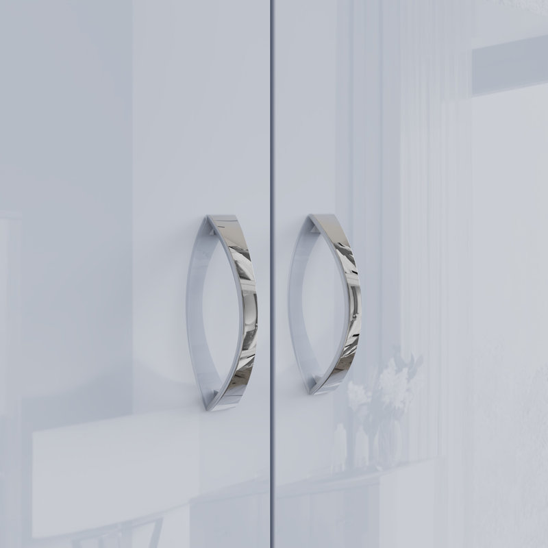 Brendle 2 Door Wardrobe - High Gloss Front, Soft Close Doors, Polished Metal Handles, Grey