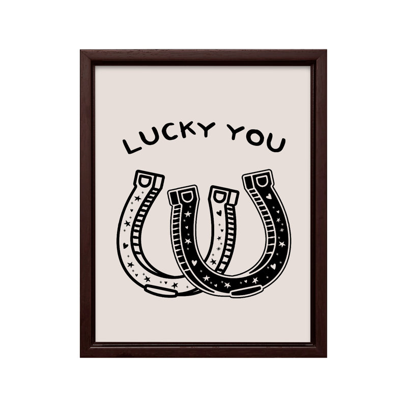 Beige Lucky You, Canvas, 24"H x 32"W, Brown Framed