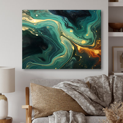 Abstrait marbre vert et doré I - décoration murale en marbre