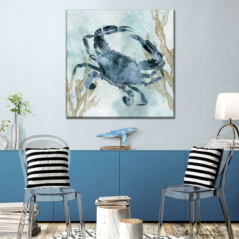 Crabe bleu marine sur toile, H 16 po x l 16 po x P 1,25 po