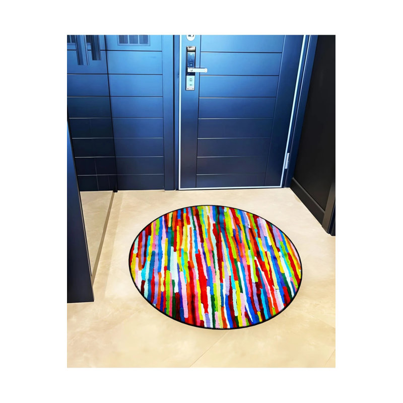 Multicolored Scattered Shapes Woven Base Modern Decorative Carpet, Round 4'