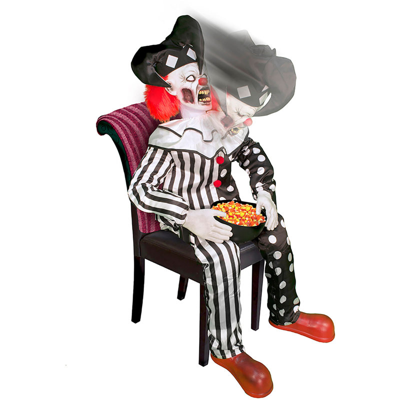 Clown de cirque effrayant Haunted Hill Farm Hartley le clown effrayant assis par Tekky, animée par le mouvement d'Halloween