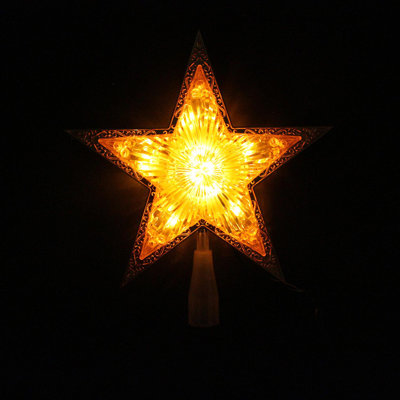 10" Lighted Amber and Gold Crystal Star Christmas Tree Topper